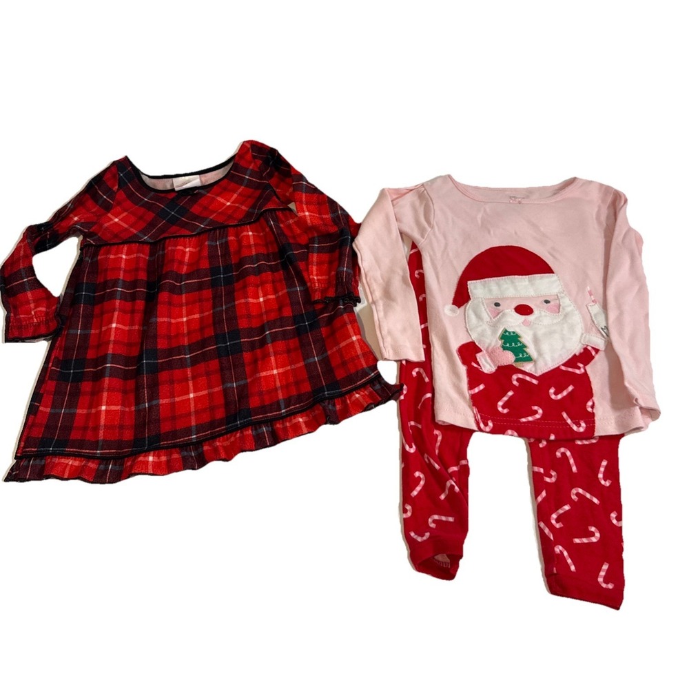 Christmas Pajamas, Lot Of 2, Size 2T, Nightgown & 2 Piece Set Pants And Top Used